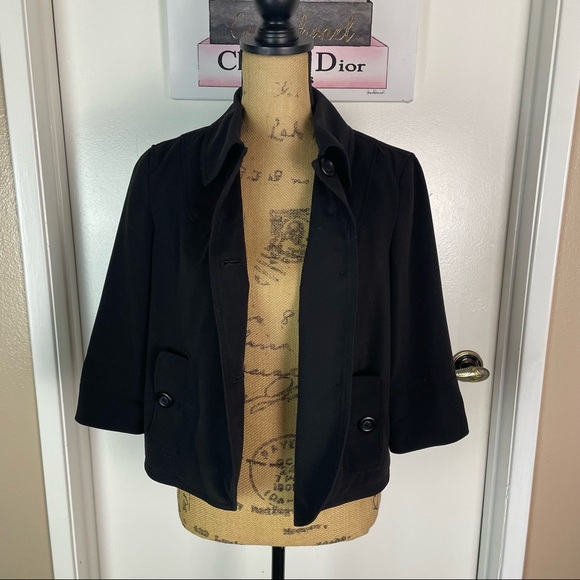 Larry Levine Stretch Black Denim Slightly Cropped Blazer Jacket Size Medium - Picture 9 of 10